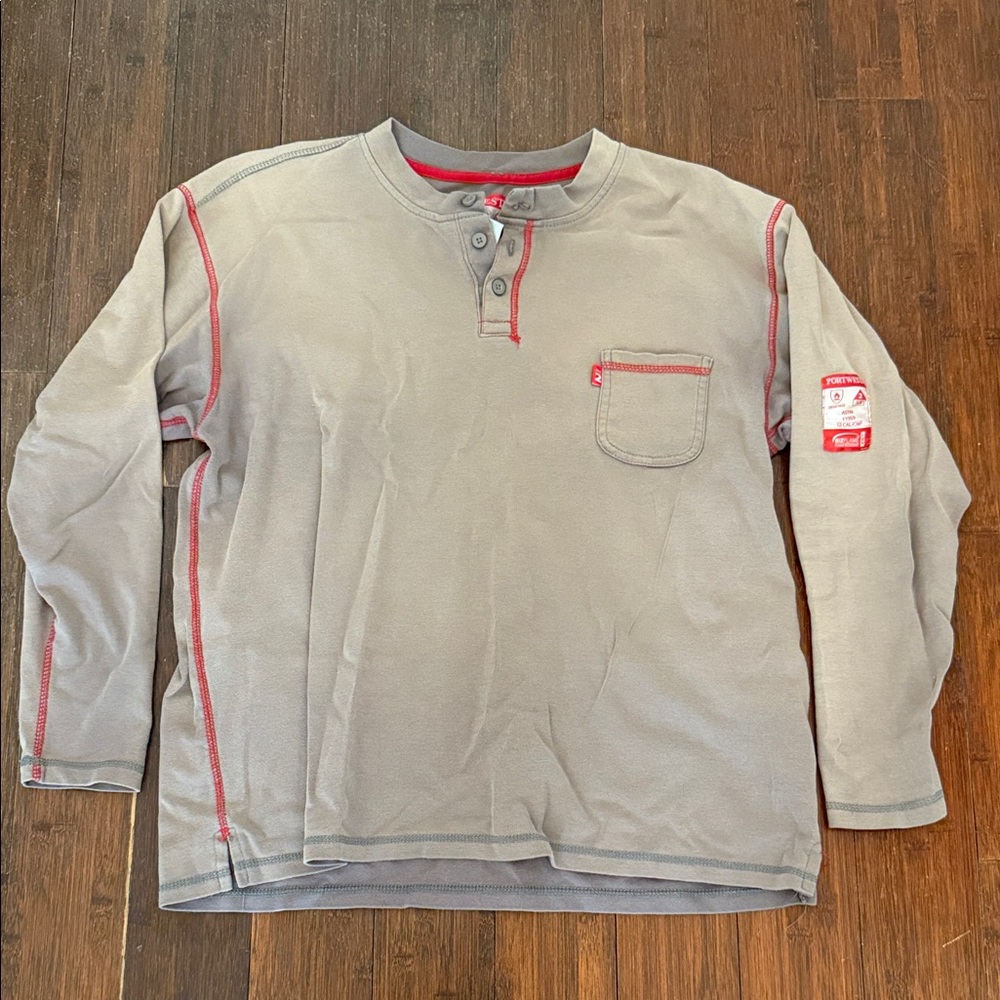 Men's Gray Henley Shirt with Red Accents